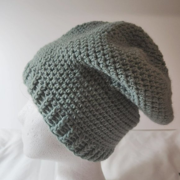 Slouchy Beanie Hat green wool blend - Picture 1 of 4